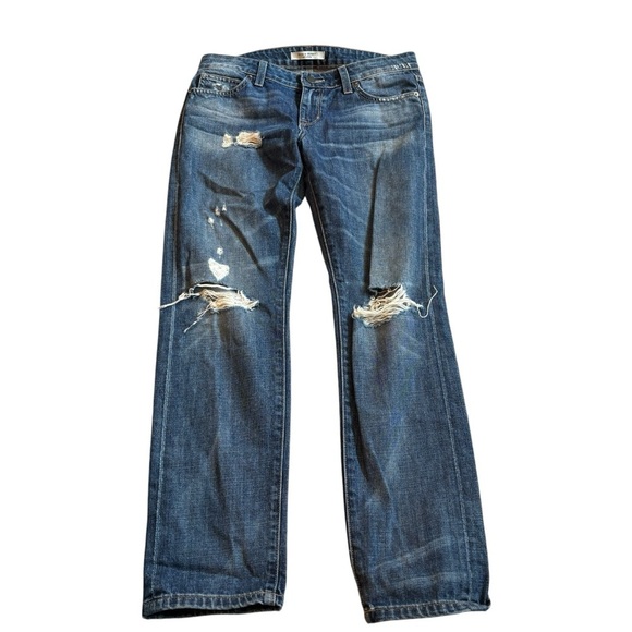 Rich And Skinny Classic Blue Straight Jeans with Faded Wash Distressing Size 26 - Picture 4 of 6